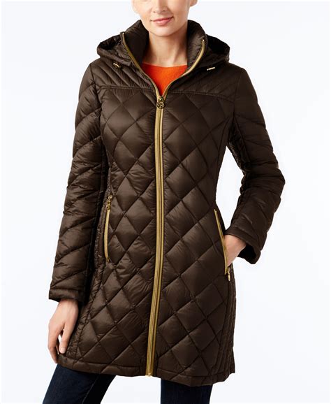 michael kors brown puffer coat|Michael Kors packable puffer jacket.